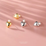 999 Sterling Silver Shell Pearls Heart Stud Earrings for Women Girls