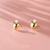 999 Sterling Silver Shell Pearls Heart Stud Earrings for Women Girls