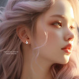 999 Sterling Silver Shell Pearls Heart Stud Earrings for Women Girls