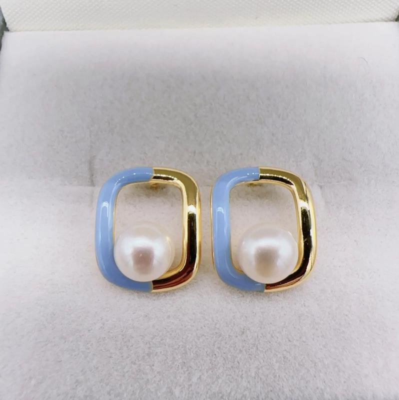 Freshwater Pearl Square Stud Earrings 14K Filled Jewelry For Women