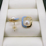 Freshwater Pearl Square Stud Earrings 14K Filled Jewelry For Women