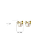925 Silver CZ Bowknot Stud Earrings with Pearl