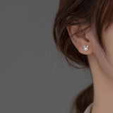 925 Silver CZ Bowknot Stud Earrings with Pearl