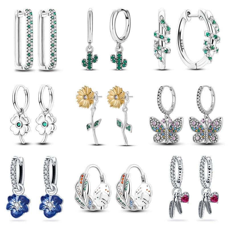 Sterling Silver Pansy Flower Cactus Earrings