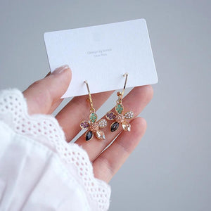 14K Crystal Flower Pearl Hoop Earrings for Women Jewelry