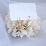 14K Crystal Flower Pearl Hoop Earrings for Women Jewelry