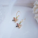 14K Crystal Flower Pearl Hoop Earrings for Women Jewelry