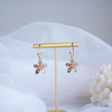 14K Crystal Flower Pearl Hoop Earrings for Women Jewelry