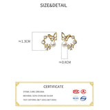 925 Silver Zircon Pearl Butterfly Stud Earrings for Women