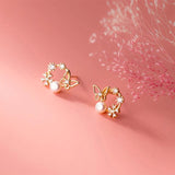 925 Silver Zircon Pearl Butterfly Stud Earrings for Women