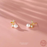925 Silver Shell Pearl Cherry Stud Earrings Zircon Wedding Jewelry
