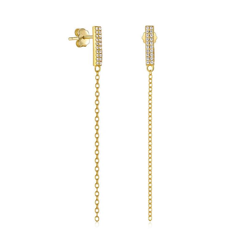 Sterling Silver Tassel Chain Earrings Cubic Zirconia Pearl Piercing