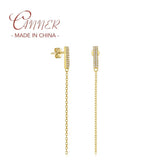 Sterling Silver Tassel Chain Earrings Cubic Zirconia Pearl Piercing