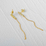Sterling Silver Tassel Chain Earrings Cubic Zirconia Pearl Piercing