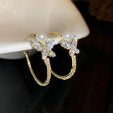 14K Crystal Butterfly Hoop Earrings S925 Silver Zircon Gift