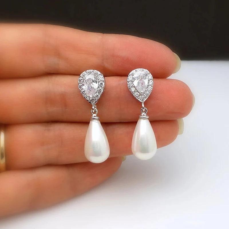 Water Drop Pearl Dangle Earrings For Women Lady's Accessory