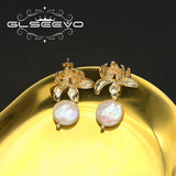 Lotus Baroque Pearls Drop Earrings Retro Light Metal Flower Jewelry