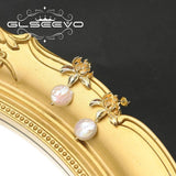 Lotus Baroque Pearls Drop Earrings Retro Light Metal Flower Jewelry