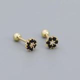 925 Silver Stud Earring Zircon Flowers Pearls