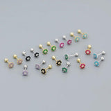 925 Silver Stud Earring Zircon Flowers Pearls