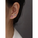 925 Silver Stud Earring Zircon Flowers Pearls