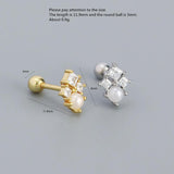 925 Silver Stud Earring Zircon Flowers Pearls