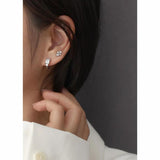 925 Silver Stud Earring Zircon Flowers Pearls