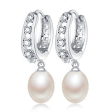 Natural Freshwater Pearl Drop Earrings Zircon 925 Sterling Silver Jewelry