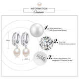 Natural Freshwater Pearl Drop Earrings Zircon 925 Sterling Silver Jewelry