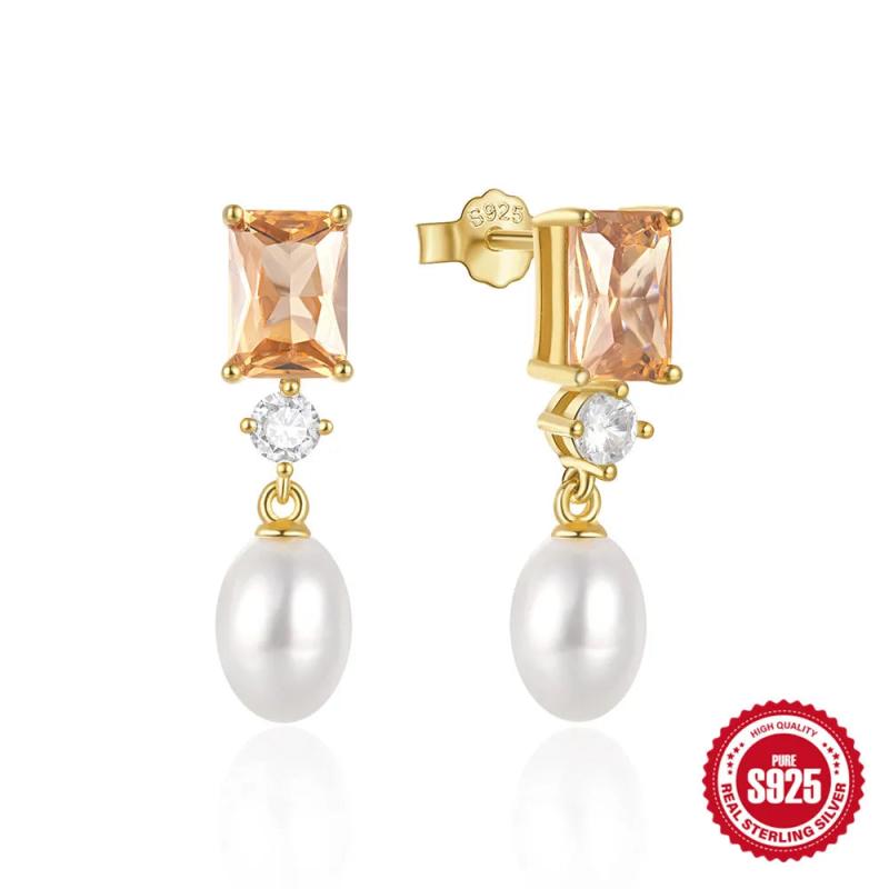 Crystal Pearl 925 Silver Earring Drop Zirconia