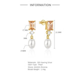 Crystal Pearl 925 Silver Earring Drop Zirconia