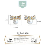 925 Silver Romantic Bowknot Pearl Stud Earrings Gift for Women Girls