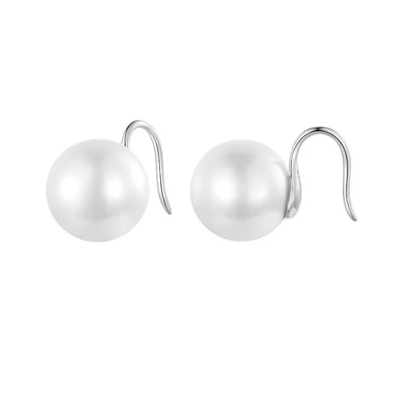 925 Silver Shell Pearl Stud Earrings Platinum Plated