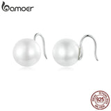 925 Silver Shell Pearl Stud Earrings Platinum Plated