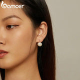 925 Silver Shell Pearl Stud Earrings Platinum Plated