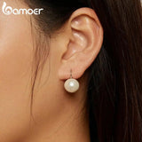 925 Silver Shell Pearl Stud Earrings Platinum Plated