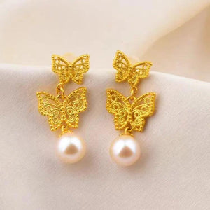 14k Butterfly Pearl Earrings for Women Gift