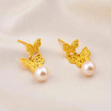 14k Butterfly Pearl Earrings for Women Gift