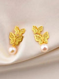 14k Butterfly Pearl Earrings for Women Gift