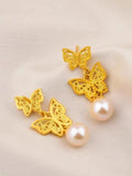 14k Butterfly Pearl Earrings for Women Gift