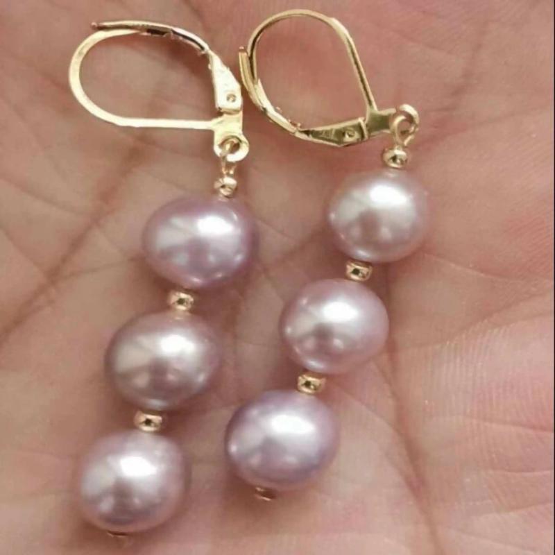 9-10mm Purple Southsea Pearl 14K Earrings Mother's Wedding Gift