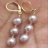 9-10mm Purple Southsea Pearl 14K Earrings Mother's Wedding Gift