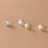 Trustdavis 925 Silver Triangle Pearl Stud Earrings DS3481