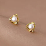 Trustdavis 925 Silver Triangle Pearl Stud Earrings DS3481
