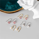 925 Silver Pearl Drop Earrings Strawberry Crystal Jewelry Women Gift