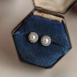 Sterling Silver Pearl Inlaid Zircon Stud Earrings