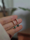 925 Silver Green Zircon Pearl Stud Earrings Women Jewelry
