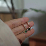 925 Silver Green Zircon Pearl Stud Earrings Women Jewelry