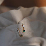 925 Silver Green Zircon Pearl Stud Earrings Women Jewelry