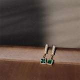 925 Silver Green Zircon Pearl Stud Earrings Women Jewelry